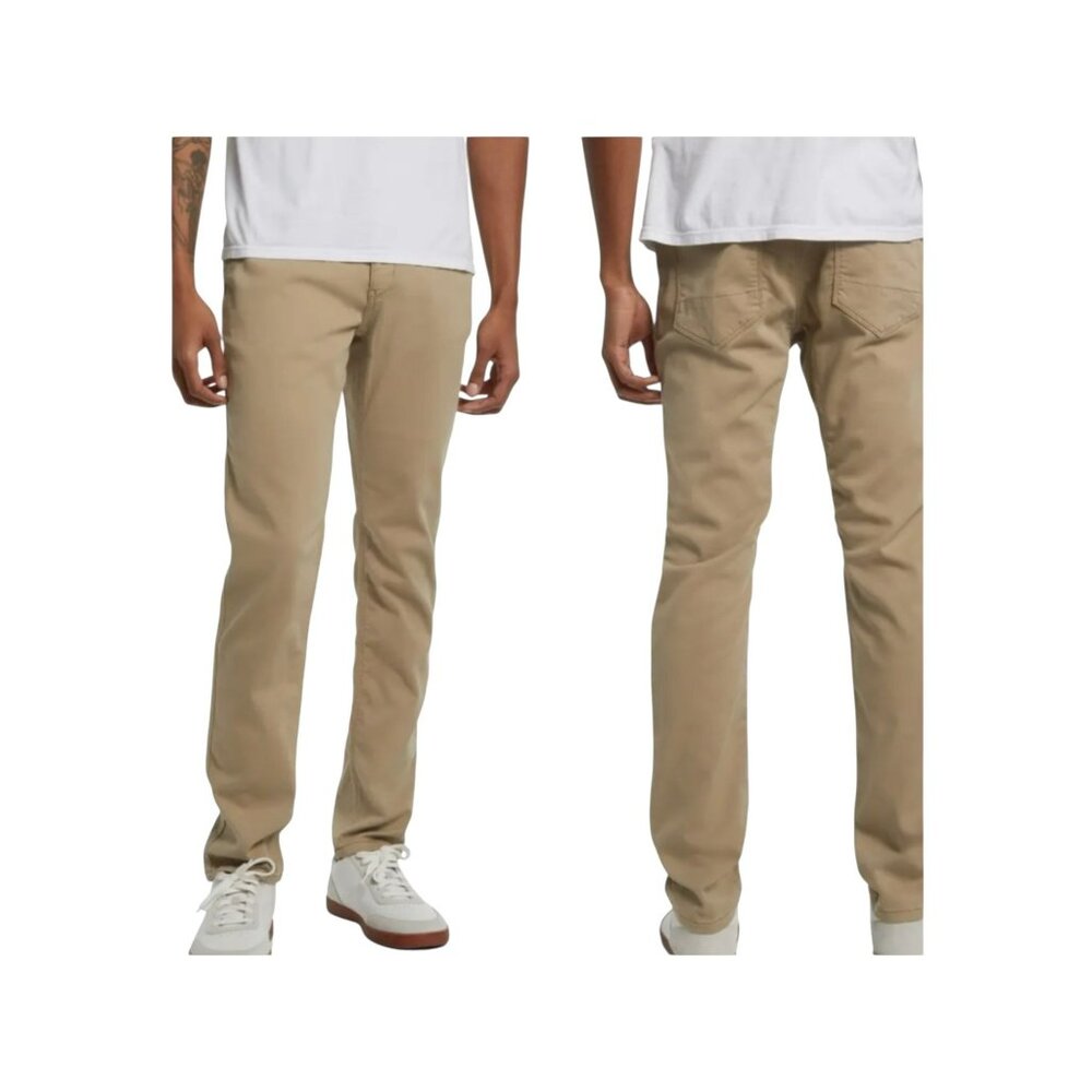 Du/er Mens Slim Fit Performance Denim Pants 34x30 Beige Cotton Blend Stretch